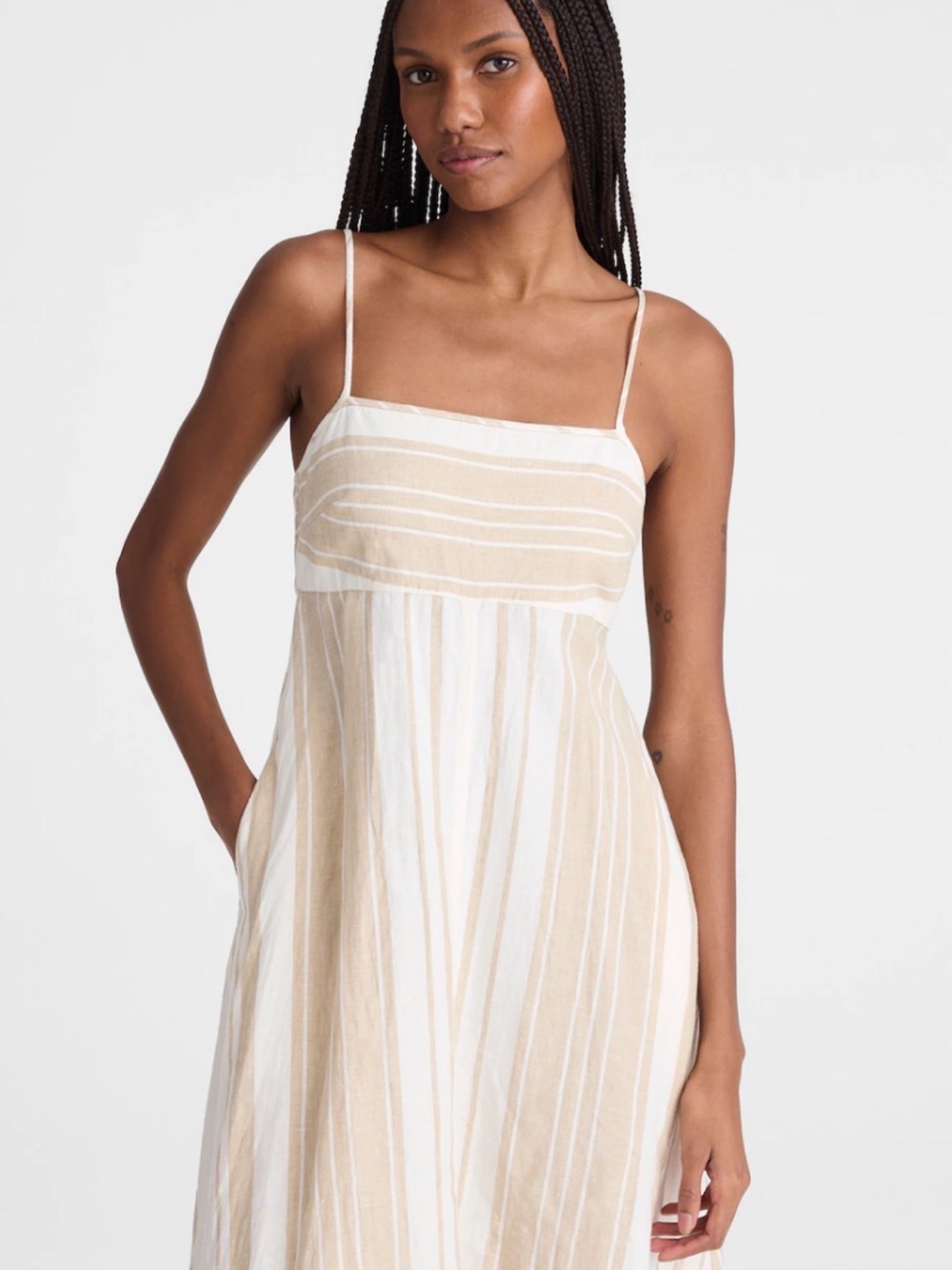 Madewell SzS White Beige Striped Smocked Spaghetti Strap Maxi
Dress CT104 NWT